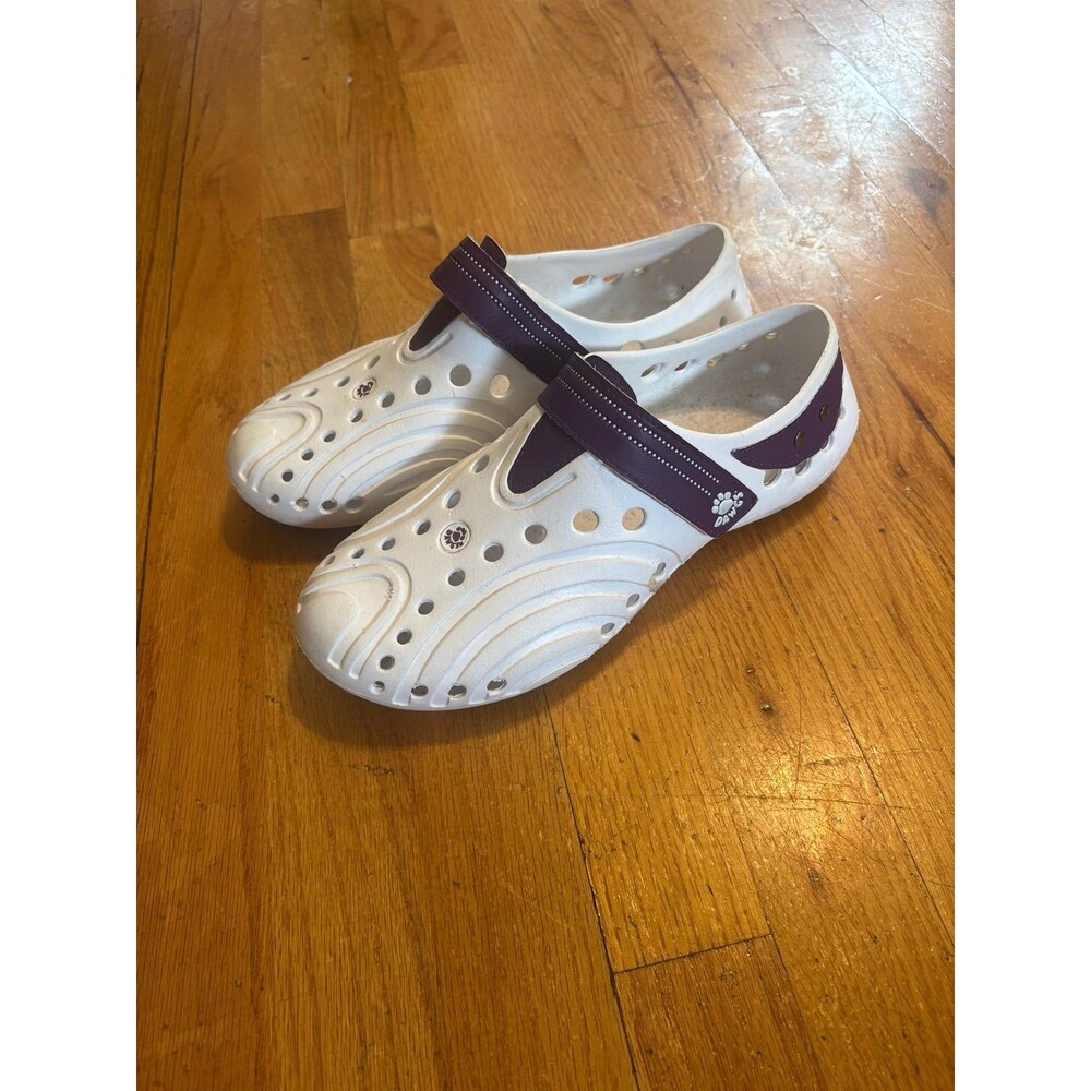 Dawgs White and purple strap slip on ultralite spirit shoes womens size 10